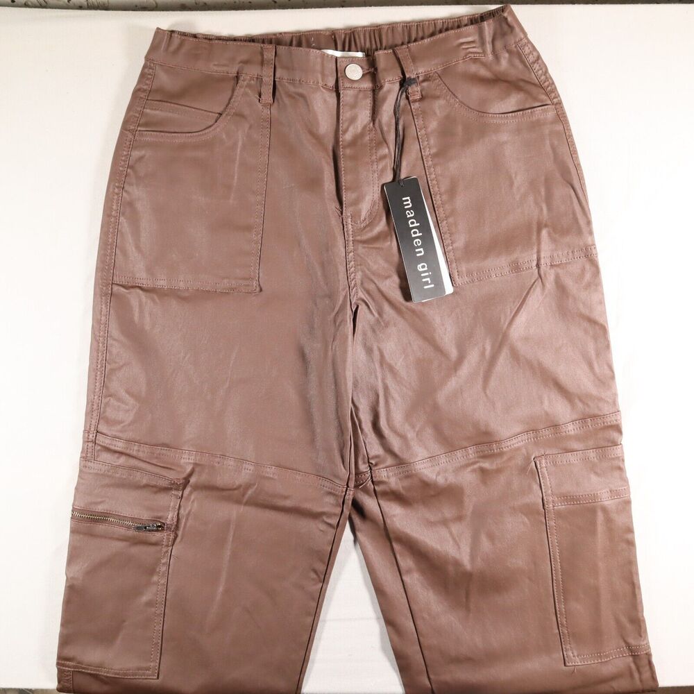 Madden Girl Skater Gargo Pants Womens Size XL Shiney Brown Measurements Pics NWT